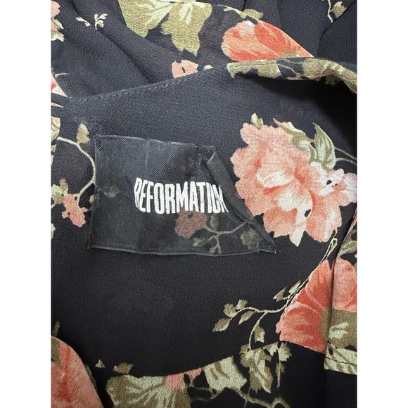 Reformation Elodie Floral Ruffle Faux Wrap Mini Dress Size 0 Black Dark Cottage - Picture 8 of 9